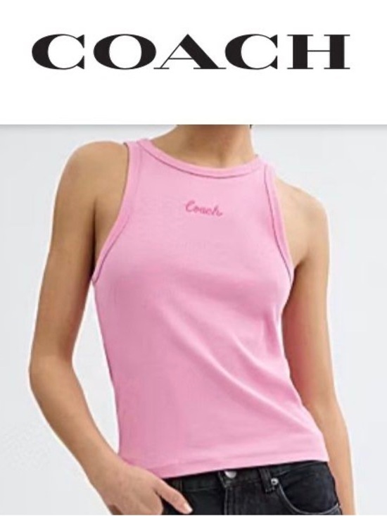 Coach Tops - COACH Pink Ribbed Script Tank Top
